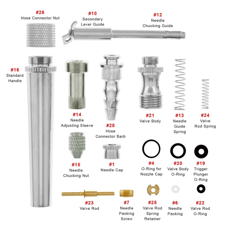 Master Airbrush 18 Piece Repair Parts Kit for G22,G23,G24,G25,G26,G34,G39 Models - Image 2